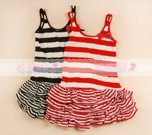 Cute Stripy Ruffle Vest Dress